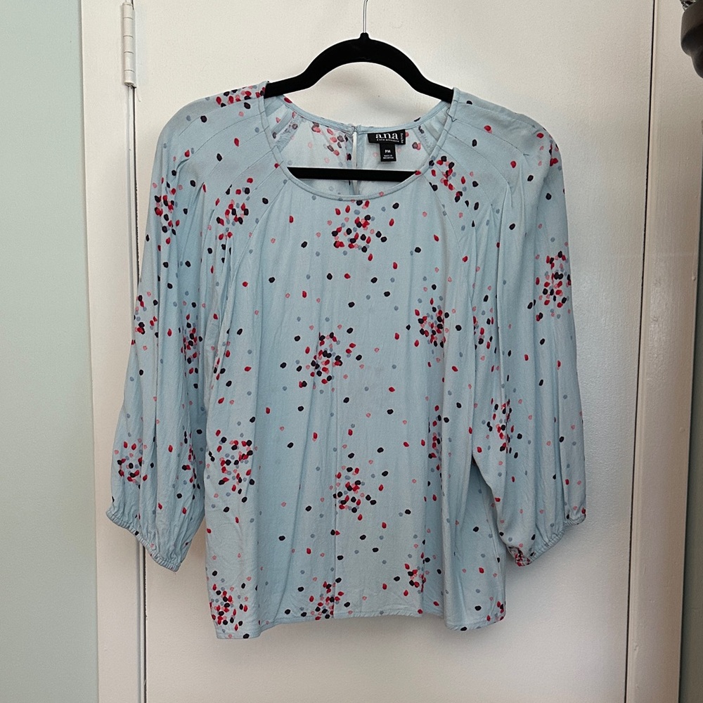a.n.a Light Blue Blouse with Red and Colored Dots